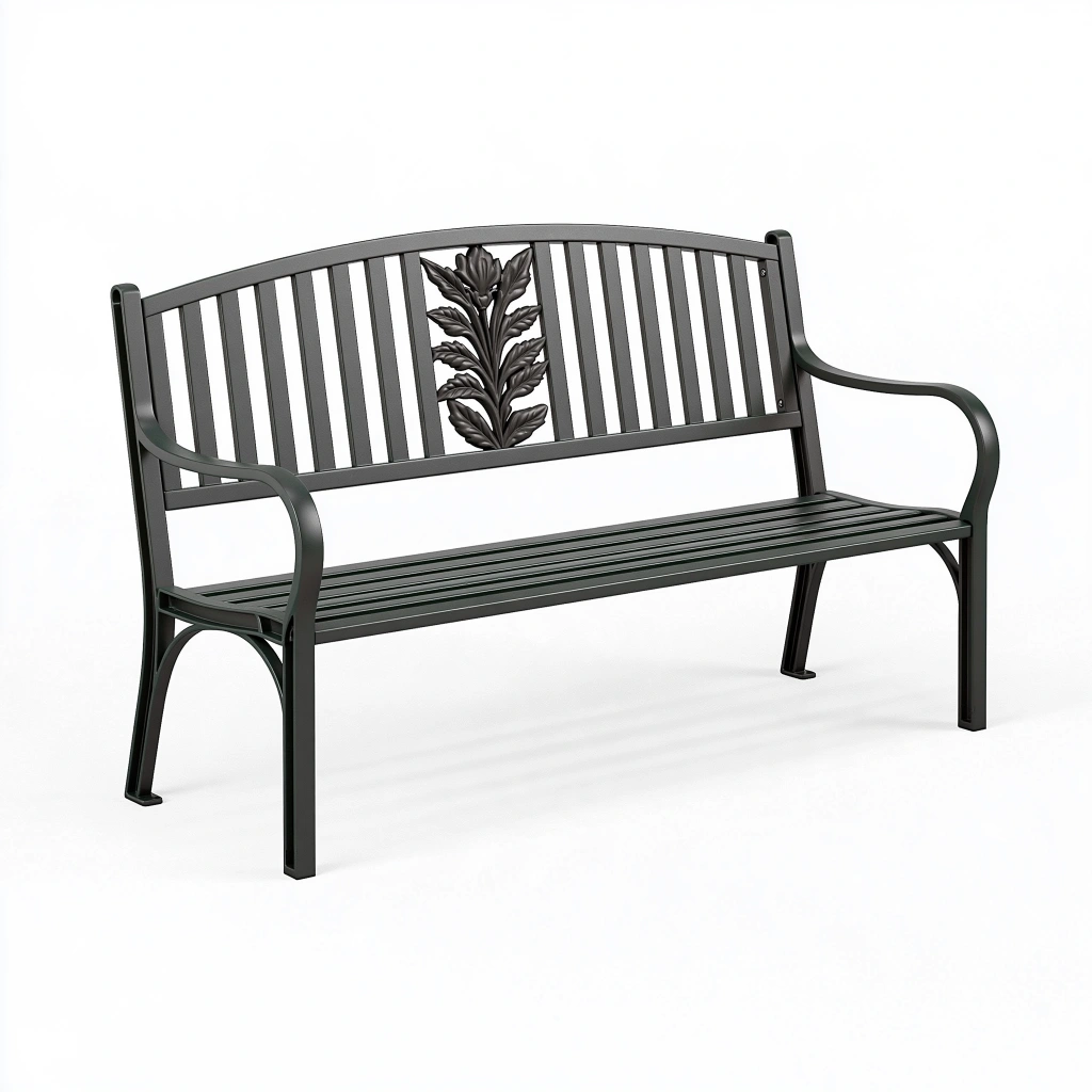 Gartenbank 122 x 62 x 90 cm aus Metall Schwarz mit Armlehnen im klassischen Stil