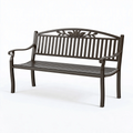 Gartenbank 125 x 60 x 90 cm aus Metall in Dunkelbraun mit Blattdekor