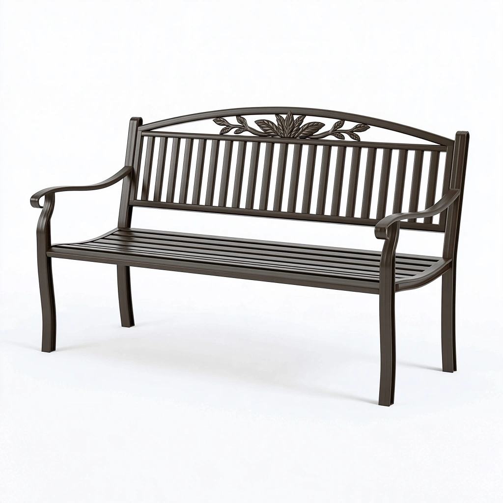 Gartenbank 125 x 60 x 90 cm aus Metall in Dunkelbraun mit Blattdekor