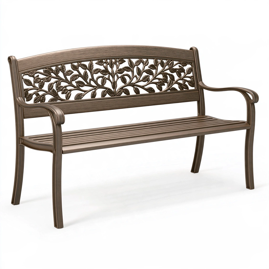 Gartenbank 122 cm Metall Bronze mit Blattmuster für Außenbereich