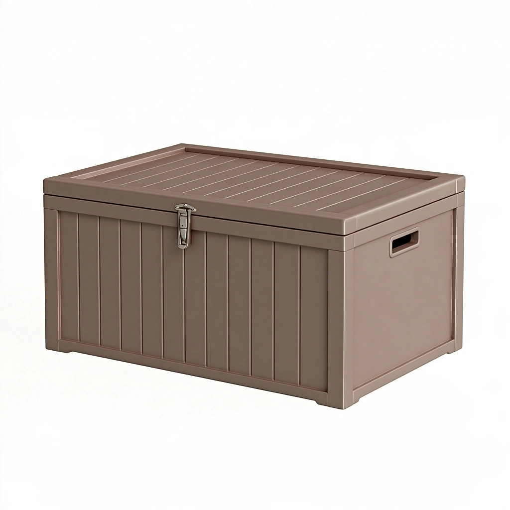 Aufbewahrungsbox 120 x 60 x 60 cm Kunststoff Taupe für Garten mit Deckel und Verschluss