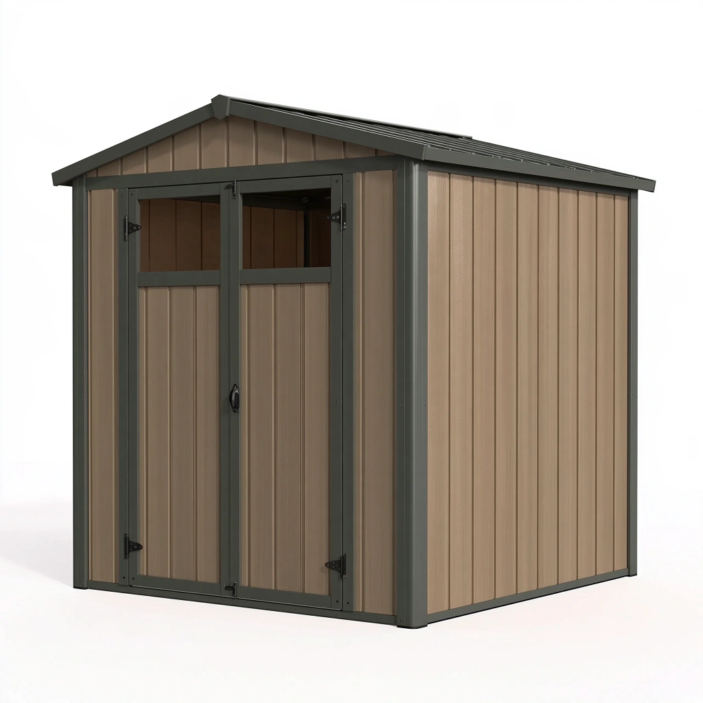 Metall Gartenhaus 180 x 120 x 180 cm Braun Anthrazit mit Doppeltür Satteldach
