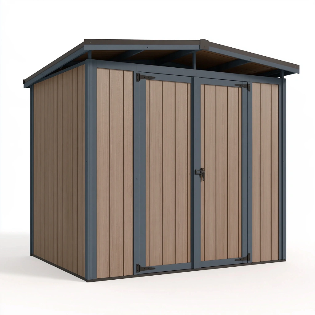 Geräteschuppen 180 x 120 x 200 cm in Holzoptik mit Stahlrahmen und Doppeltür für Garten