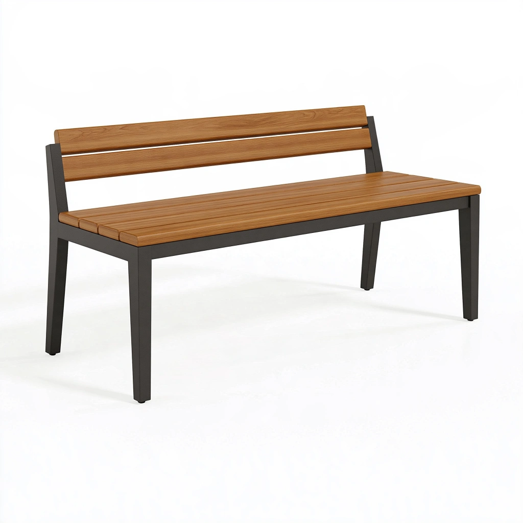 Gartenbank 120 x 60 x 85 cm aus Holz und Metall Braun Schwarz mit Rückenlehne