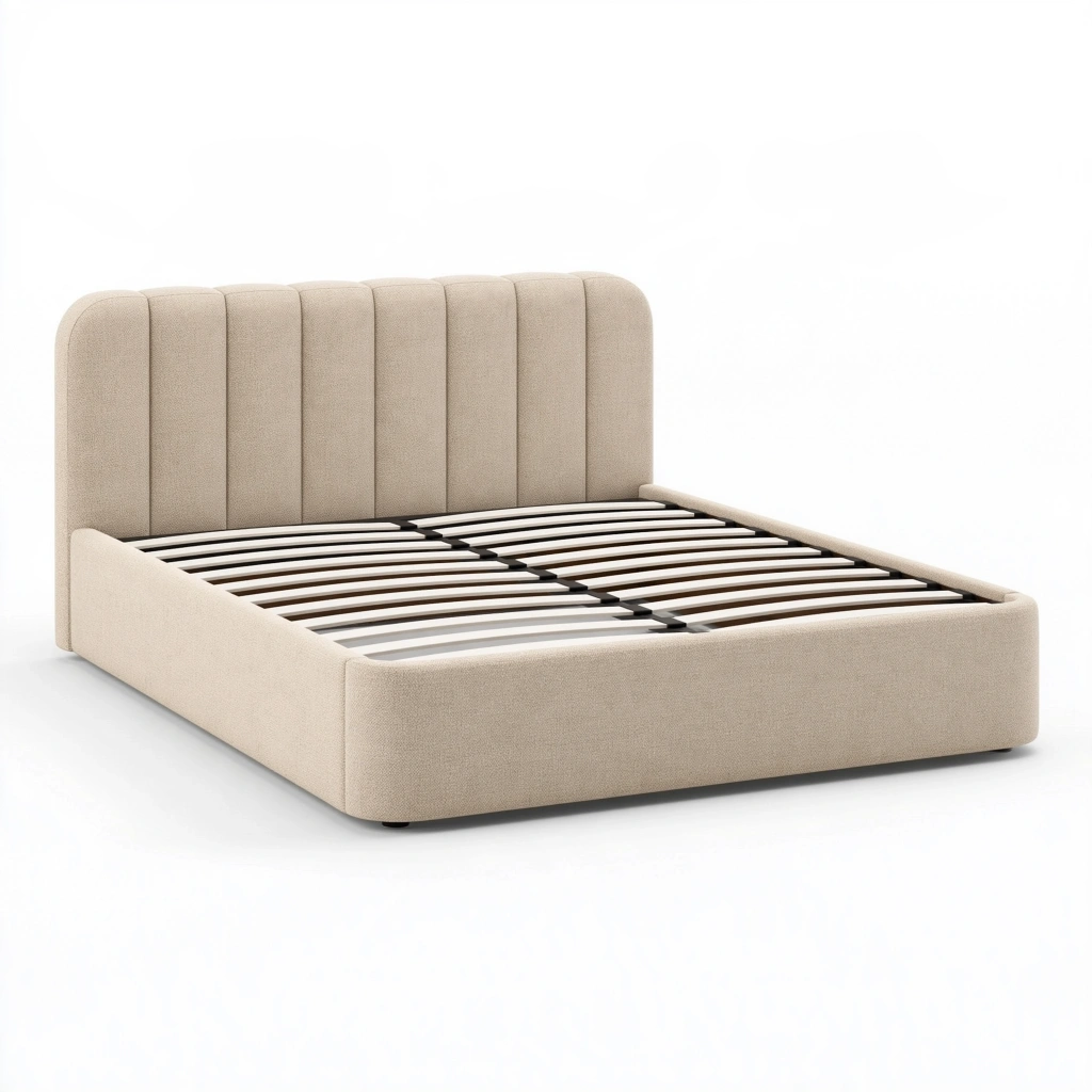 Polsterbett 160 x 200 cm Stoff Beige mit Lattenrost modernes Doppelbett