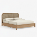 Doppelbett 160 x 200 cm aus Holz in Naturbraun mit Rattan Kopfteil