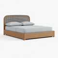 Bettgestell 160 x 200 cm Holz Natur mit Rattan Kopfteil - Modernes Doppelbett