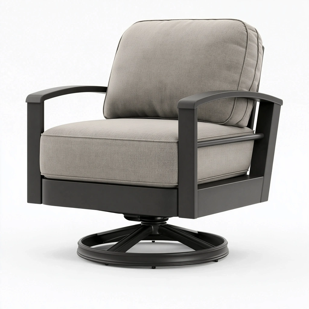 Drehsessel 84 x 82 x 91 cm grauer Stoff schwarzes Metall moderner Loungesessel mit Drehfunktion