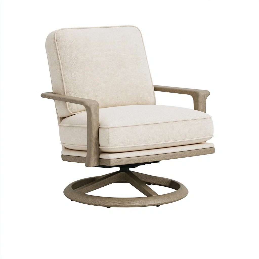 Drehsessel 78 x 85 x 94 cm mit Textilbezug in Creme und Holzgestell