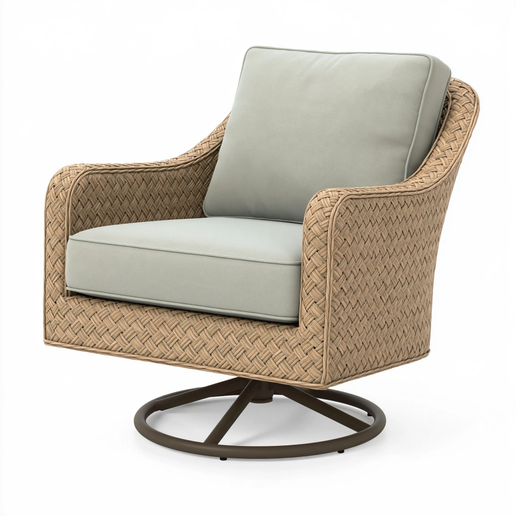 Drehsessel 82 x 85 x 88 cm aus Geflecht in Beige mit Drehfunktion für Balkon und Terrasse